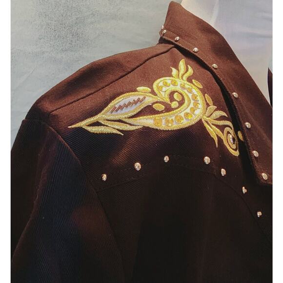 Vintage JenJen Darian 1980s Denim Blazer Jacket Gold Jewels Embroidery Studs 2X - Picture 10 of 15